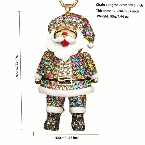 NWT Santa Claus Multi Color Rhinestone Pendant Necklace With Gold Chain - Picture 2 of 8